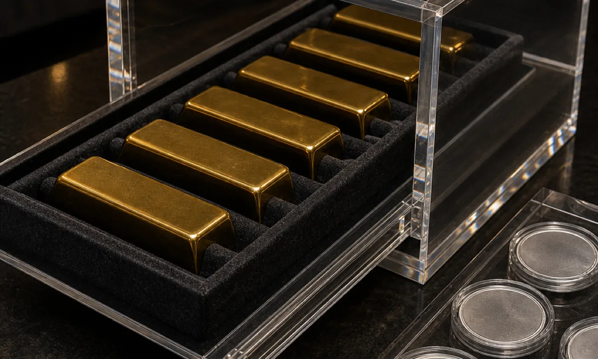 240 Bullion Displays with a Slide Base Tuned to 0.3 mm