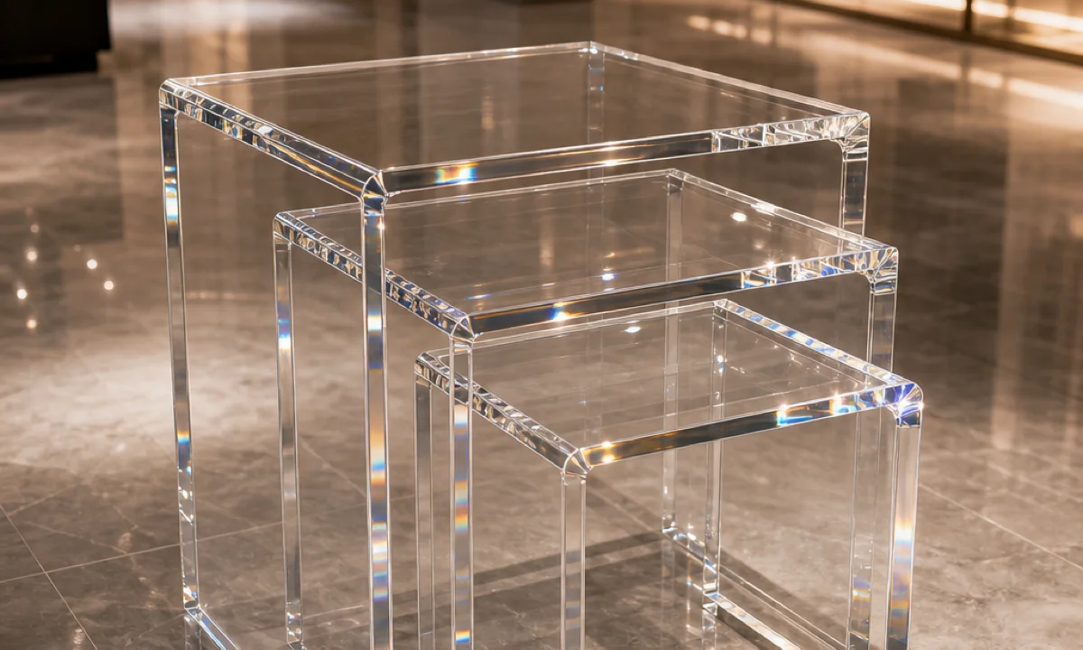 18 Nesting Acrylic Side Table Sets for Luxury Retail