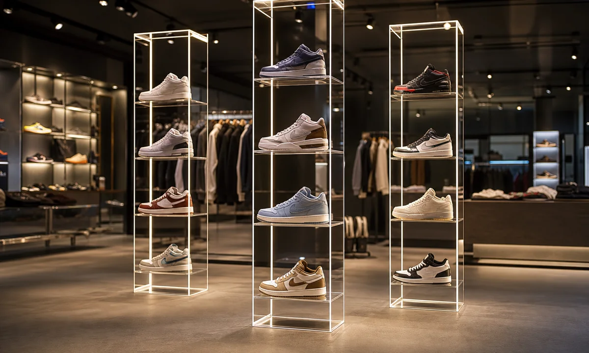 Mirror-Finish Sneaker Display Pillars: 24-Unit Streetwear Boutique Rollout