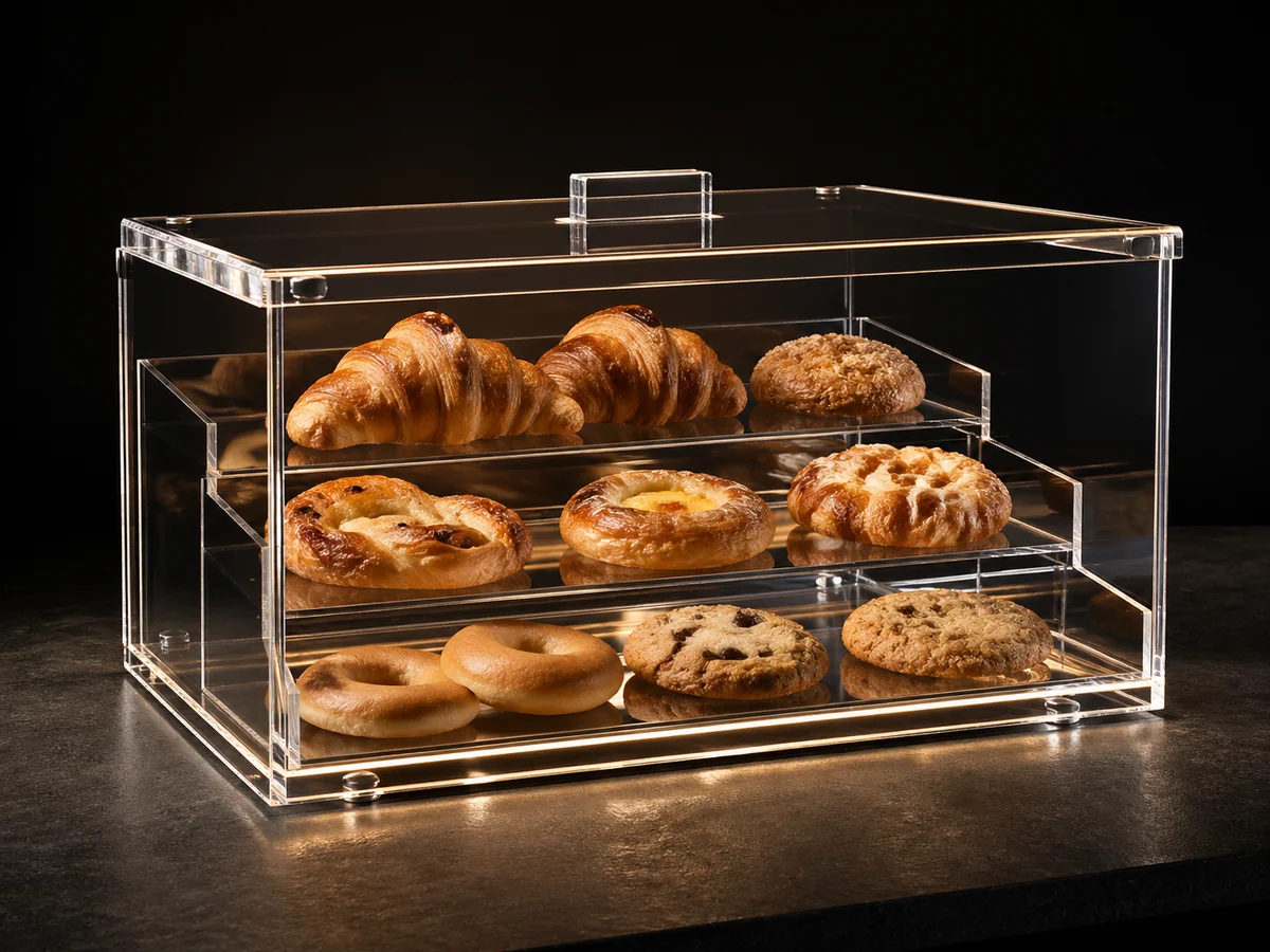 Bakery Tiered Pastry Cases — custom acrylic countertop display case project