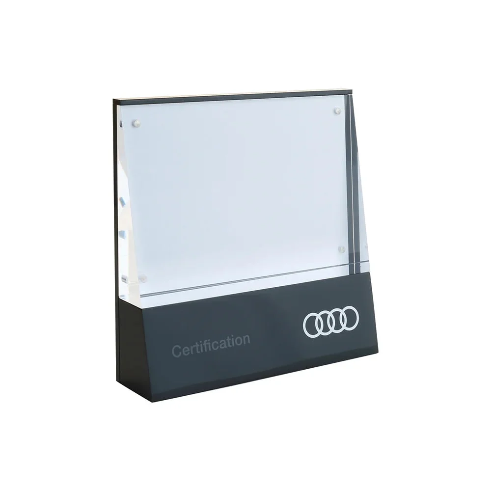 Illustrative acrylic magnetic-frame branding reference; no endorsement is implied
