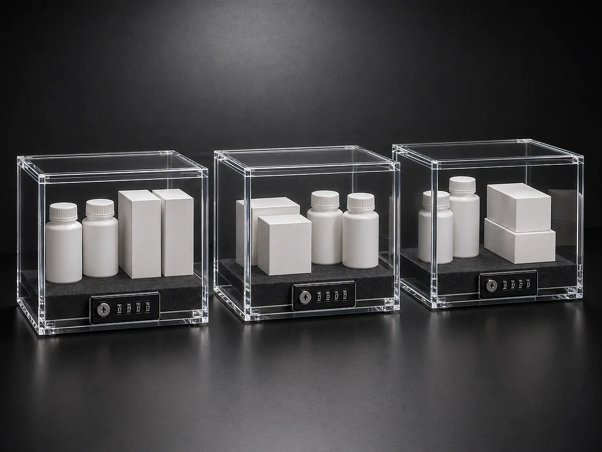 Pharmacy Counter Lockable Cases — custom lockable acrylic display case project